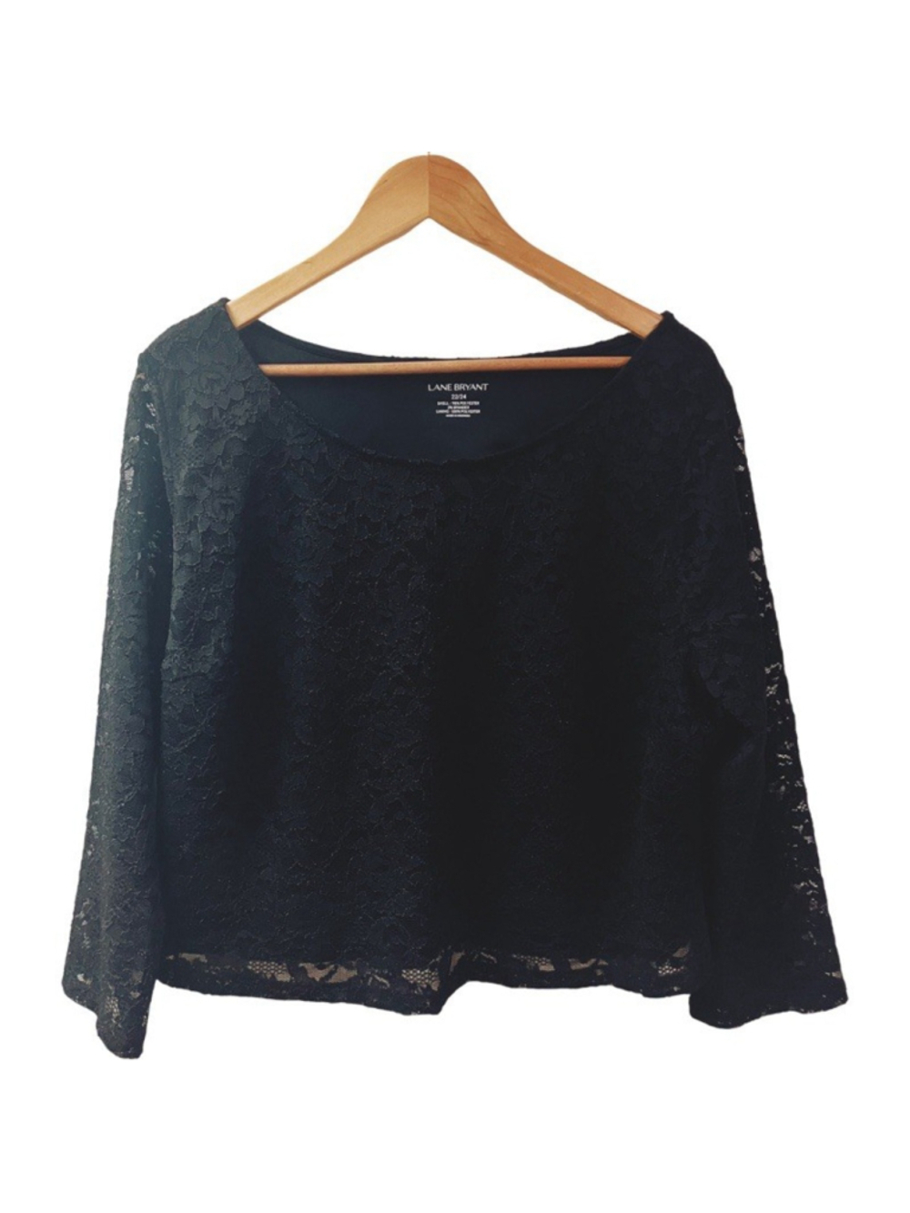 LANE BRYANT Plus SZ 22/24 Black Floral Lace Overlay Boxy Top Stretch Coquette